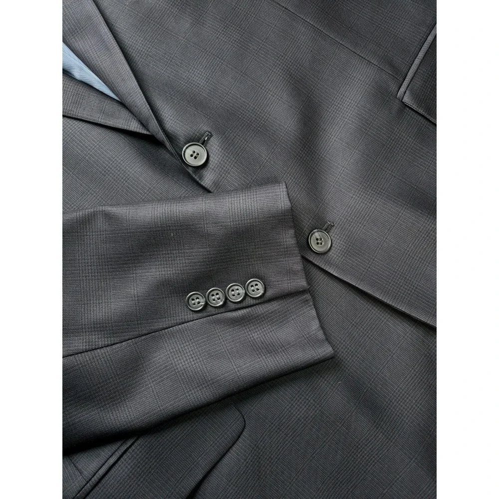 Joseph Abboud Mens Wool Sports Coat 44L Blue Plaid Made in USA 2 Button Jacket